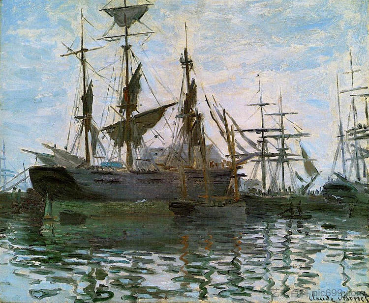 港口中的船舶 Ships in Harbor (c.1873; Le Havre,France  )，克劳德·莫奈