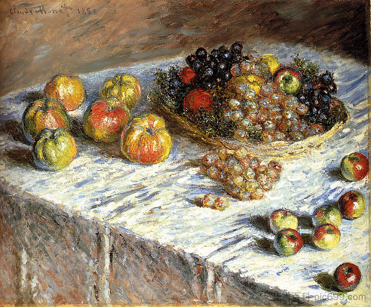 苹果和葡萄的静物 Still Life with Apples And Grapes (1879)，克劳德·莫奈