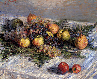 梨和葡萄静物 Still Life with Pears and Grapes (1880)，克劳德·莫奈