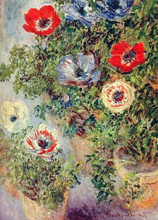 《海葵静物 Stilll Life with Anemones (1885)，克劳德·莫奈
