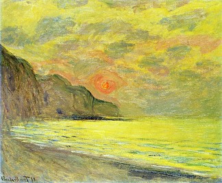 日落， 多雾天气， 波维尔 Sunset, Foggy Weather, Pourville (1882)，克劳德·莫奈