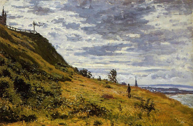 在圣阿德烈斯悬崖上散步 Taking a Walk on the Cliffs of Sainte-Adresse (1867)，克劳德·莫奈