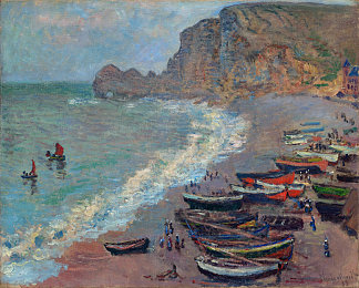 埃特雷塔海滩 The Beach at Etretat (1883)，克劳德·莫奈