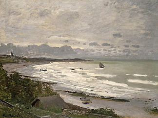 圣阿德烈斯海滩 The Beach at Saint-Adresse (1876)，克劳德·莫奈