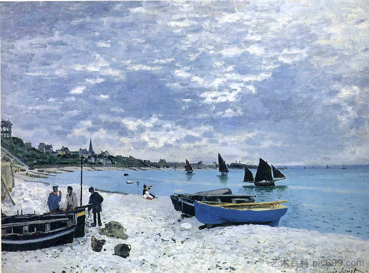 圣阿德烈斯海滩 The Beach at Sainte-Adresse (1867; Sainte-adresse,France ),克劳德·莫奈