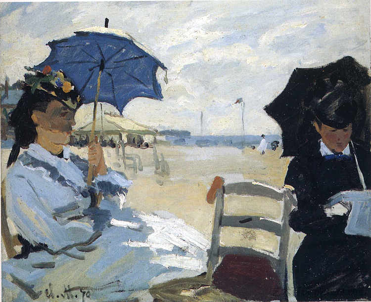 特鲁维尔海滩 The Beach at Trouville (1870)，克劳德·莫奈