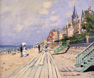 特鲁维尔的木板路 The Boardwalk at Trouville (1870)，克劳德·莫奈