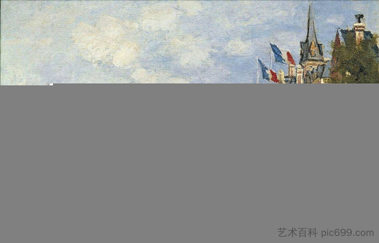 特鲁维尔海滩上的木板路 The Boardwalk on the Beach at Trouville (1870),克劳德·莫奈