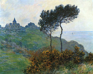 瓦伦加维尔教堂，灰色天气 The Church at Varengaville, Grey Weather (1882)，克劳德·莫奈