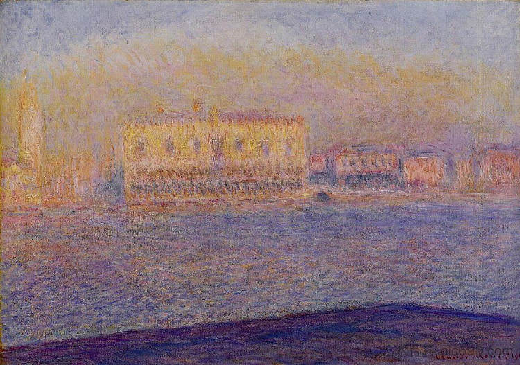 从威尼斯圣乔治·马焦雷看到的总督府 The Doges' Palace Seen from San Giorgio Maggiore, Venice (1908)，克劳德·莫奈