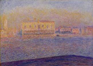 从威尼斯圣乔治·马焦雷看到的总督府 The Doges’ Palace Seen from San Giorgio Maggiore, Venice (1908)，克劳德·莫奈