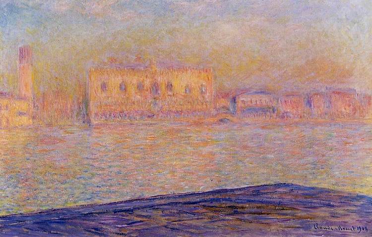 从圣乔治马焦雷看到的总督府 The Doges' Palace Seen from San Giorgio Maggiore (1908)，克劳德·莫奈