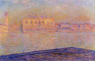 从圣乔治马焦雷看到的总督府 The Doges’ Palace Seen from San Giorgio Maggiore (1908)，克劳德·莫奈