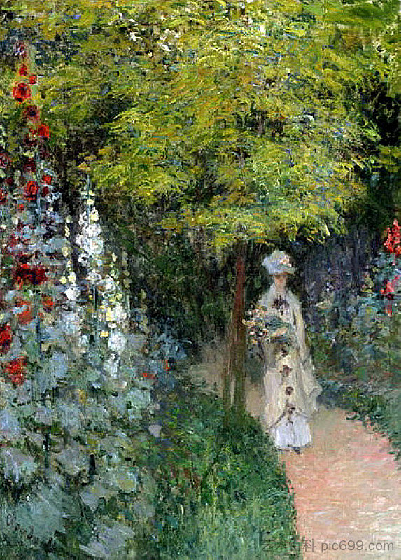 花园,霍利霍克斯 The Garden, Hollyhocks (1877),克劳德·莫奈