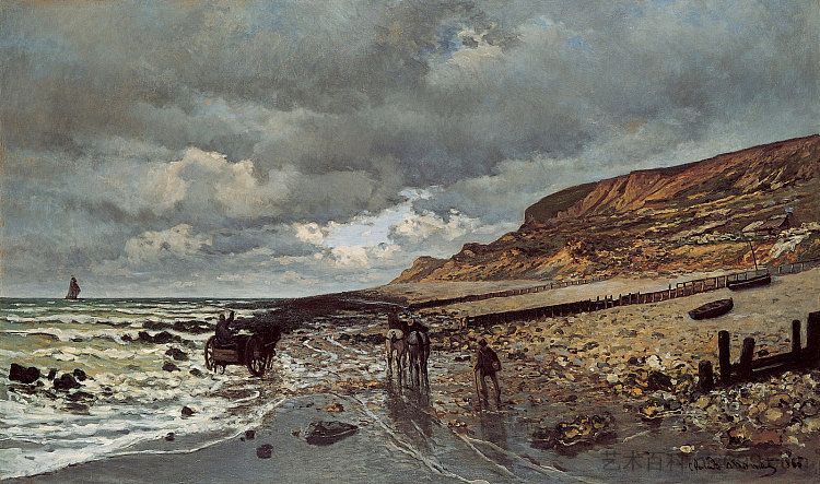 退潮时的赫韦河岬角 The Headland of the Heve at Low Tide (1865)，克劳德·莫奈