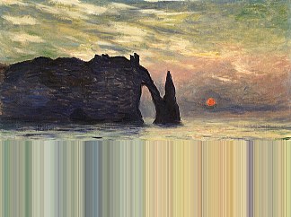 曼内波特，埃特雷塔特悬崖，日落 The Manneport, Cliff at Etretat, Sunset (1883)，克劳德·莫奈