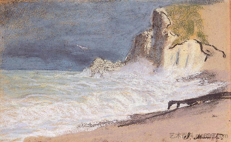 曼尼波特，埃特拉特-山崖，恶劣天气 The Manneport, Etretat - Amont Cliff, Rough Weather (1884 - 1886)，克劳德·莫奈