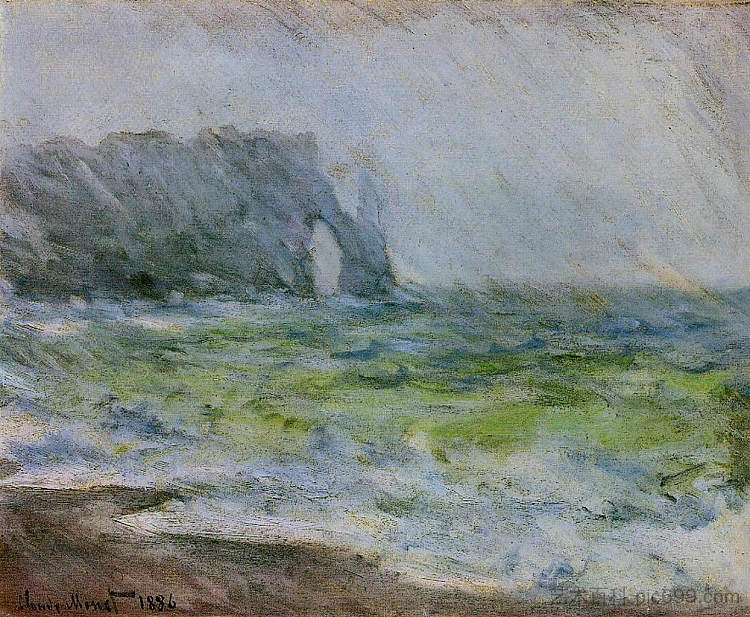 曼尼波特，雨中的爱 The Manneport, Etretat in the Rain (1885 - 1886)，克劳德·莫奈