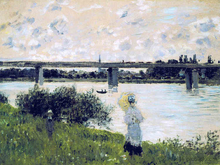 阿让特伊桥附近的长廊 The Promenade near the Bridge of Argenteuil (1874)，克劳德·莫奈