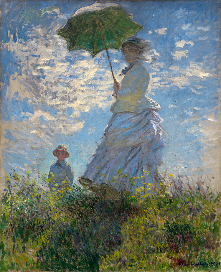 长廊，带阳伞的女人 The Promenade, Woman with a Parasol (1875)，克劳德·莫奈