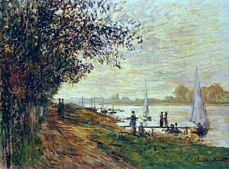 小热讷维耶的河岸，日落 The Riverbank at Petit-Gennevilliers, Sunset (1875)，克劳德·莫奈