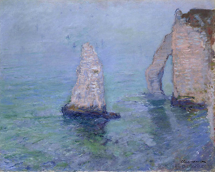 石针和阿瓦尔门，埃特拉特 The Rock Needle and Porte d’Aval, Etretat (1885)，克劳德·莫奈