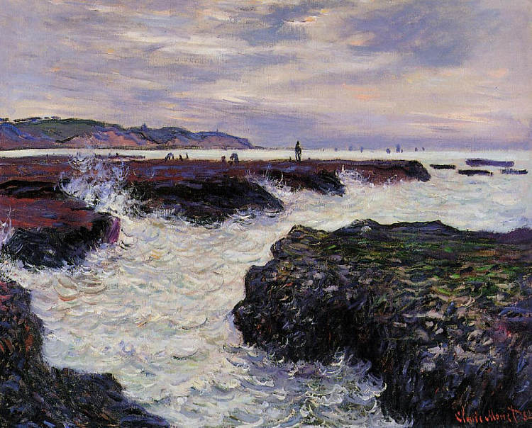 普尔维尔的岩石，退潮 The Rocks at Pourville, Low Tide (1882)，克劳德·莫奈