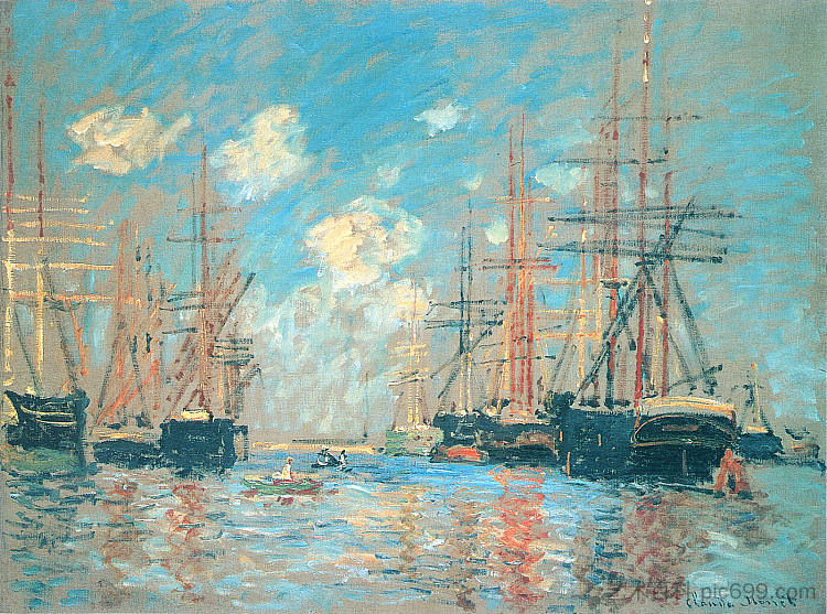 阿姆斯特丹的大海港口 The Sea, Port in Amsterdam (1874)，克劳德·莫奈