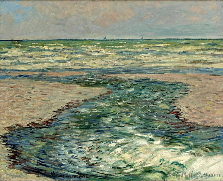 普尔维尔海岸，退潮 The Seacoast of Pourville, Low Tide (1882)，克劳德·莫奈