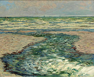 普尔维尔海岸，退潮 The Seacoast of Pourville, Low Tide (1882)，克劳德·莫奈