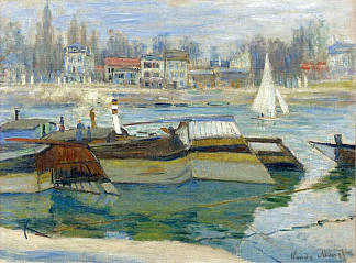 阿涅尔的塞纳河 The Seine at Asnieres (1873)，克劳德·莫奈