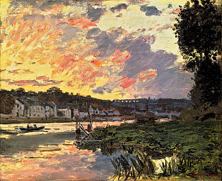 布吉瓦尔的塞纳河在晚上 The Seine at Bougival in the Evening (1869)，克劳德·莫奈