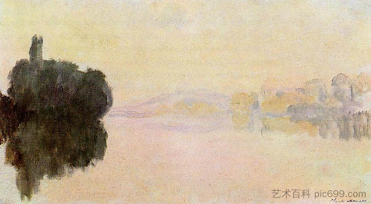 维勒兹港的塞纳河,粉色效应 The Seine at Port-Villez, Pink Effect (1894),克劳德·莫奈