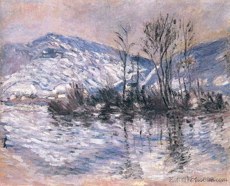 维勒兹港的塞纳河，雪效应02 The Seine at Port Villez, Snow Effect 02 (1885)，克劳德·莫奈