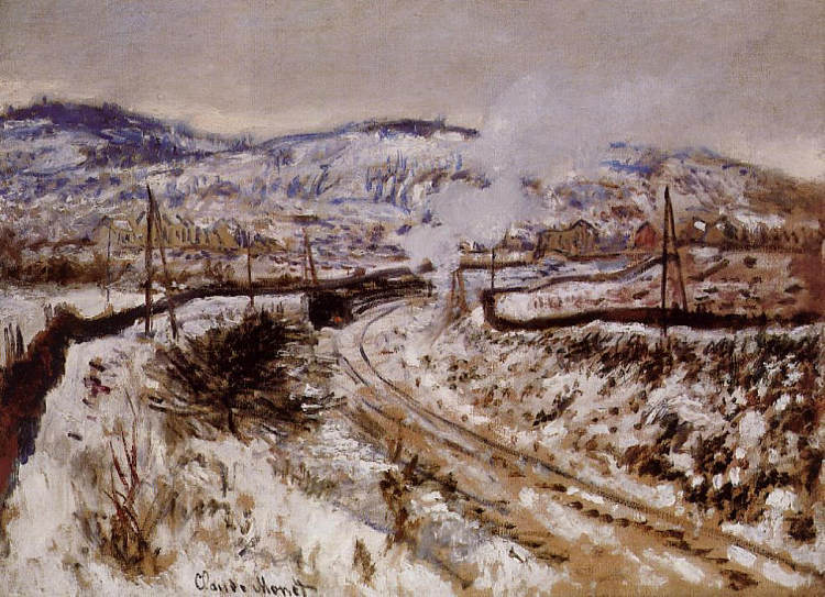 在阿让特伊的雪地里训练 Train in the Snow at Argenteuil (1875)，克劳德·莫奈
