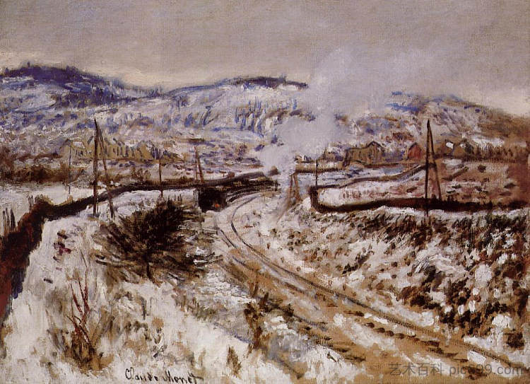 在阿让特伊的雪地里训练 Train in the Snow at Argenteuil (1875),克劳德·莫奈