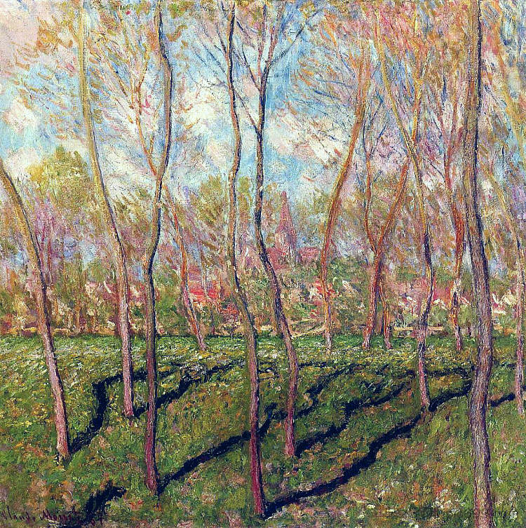 冬天的树木，本尼库尔的景色 Trees in Winter, View of Bennecourt (1887)，克劳德·莫奈