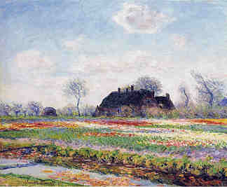 莱顿附近萨森海姆的郁金香田 Tulip Fields at Sassenheim, near Leiden (1886)，克劳德·莫奈