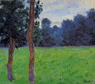 草地上的两棵树 Two Trees in a Meadow (1886)，克劳德·莫奈