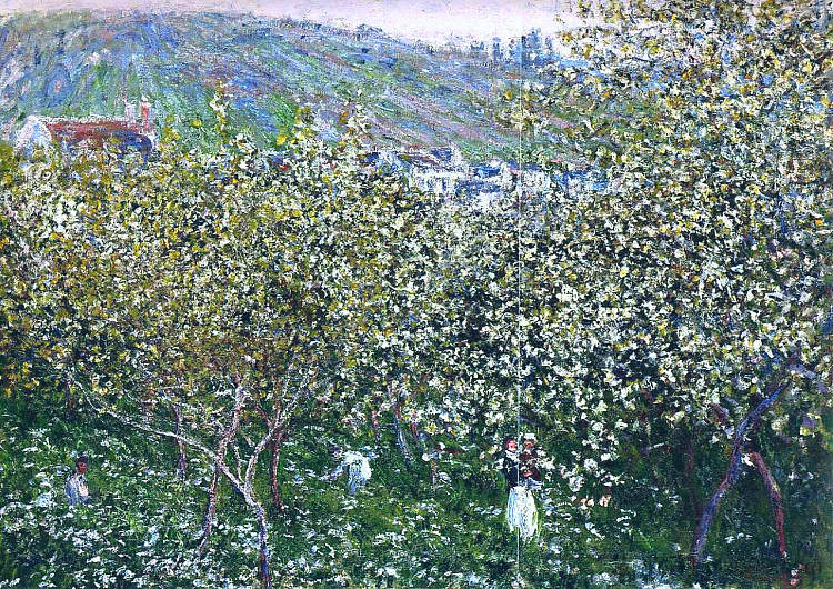 开花的梅树 Vetheuil, Flowering Plum Trees (1879)，克劳德·莫奈