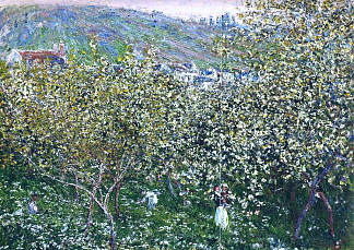 开花的梅树 Vetheuil, Flowering Plum Trees (1879)，克劳德·莫奈