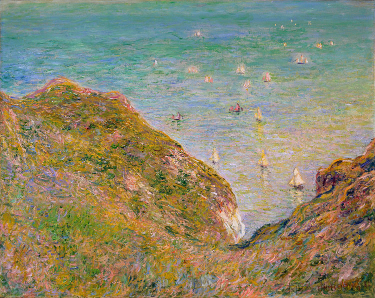 从普维尔的悬崖上看，天气晴朗 View from the Cliff at Pourville, Bright Weather (1882)，克劳德·莫奈