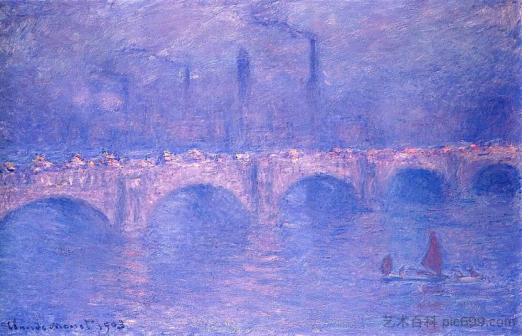 滑铁卢桥,朦胧的阳光 Waterloo Bridge, Hazy Sunshine (1903),克劳德·莫奈