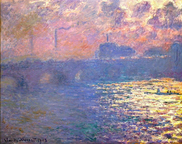 滑铁卢大桥,阳光效应 Waterloo Bridge, Sunlight Effect (1903),克劳德·莫奈
