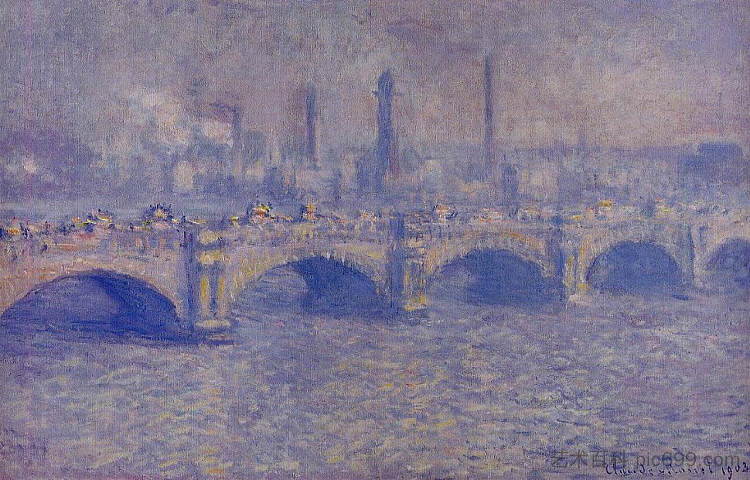 滑铁卢大桥,阳光效应 Waterloo Bridge, Sunlight Effect (1903),克劳德·莫奈