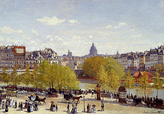 巴黎卢浮宫码头 Wharf of Louvre, Paris (1867)，克劳德·莫奈