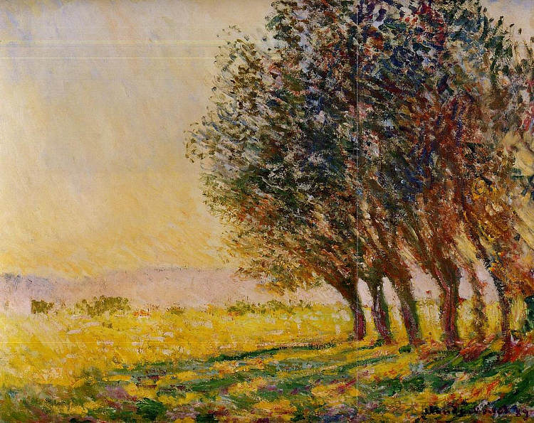 夕阳下的柳树 Willows at Sunset (1889)，克劳德·莫奈