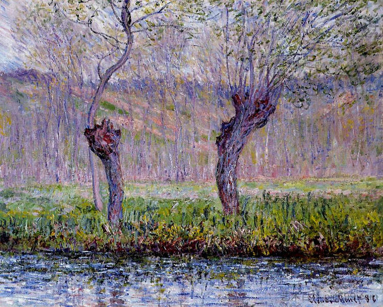 春天的柳树 Willows in Springtime (1885)，克劳德·莫奈