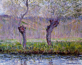 春天的柳树 Willows in Springtime (1885)，克劳德·莫奈