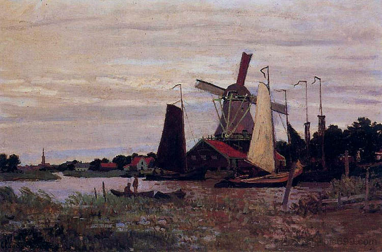 赞丹的风车 Windmill at Zaandam (1871)，克劳德·莫奈